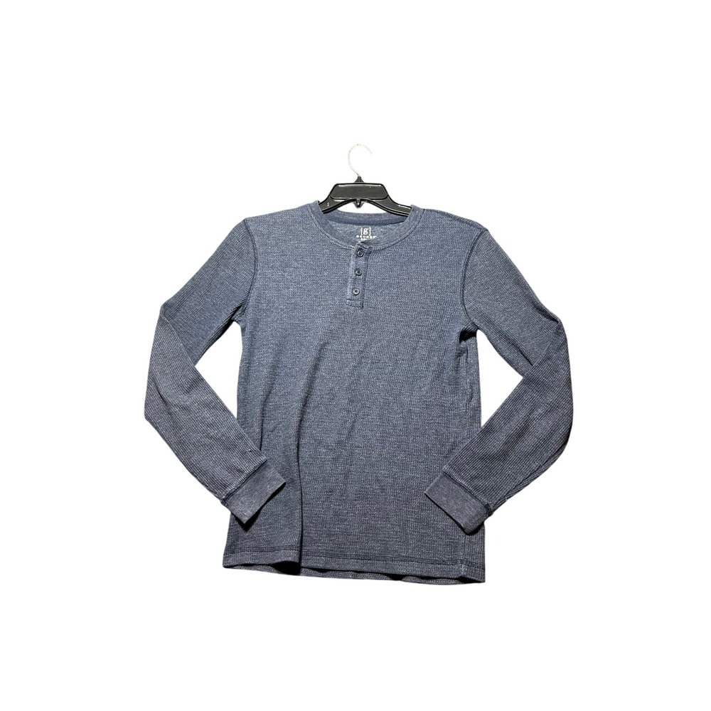 George Henley Shirt Mens Small Blue Excellent Waffle Knit Long Sleeve